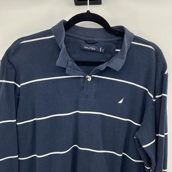 Nautica Long Sleeve Polo Shirt - Navy/White - Small - Picture 4 of 5